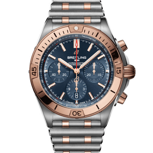 BRT Chronomat B01 Chronograph 42 Steel & 18K Red Gold with Blue Dial